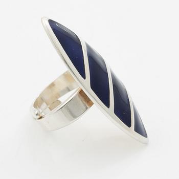 David Andersen, brooch, a pair of earrings and a pendant, silver and enamel.