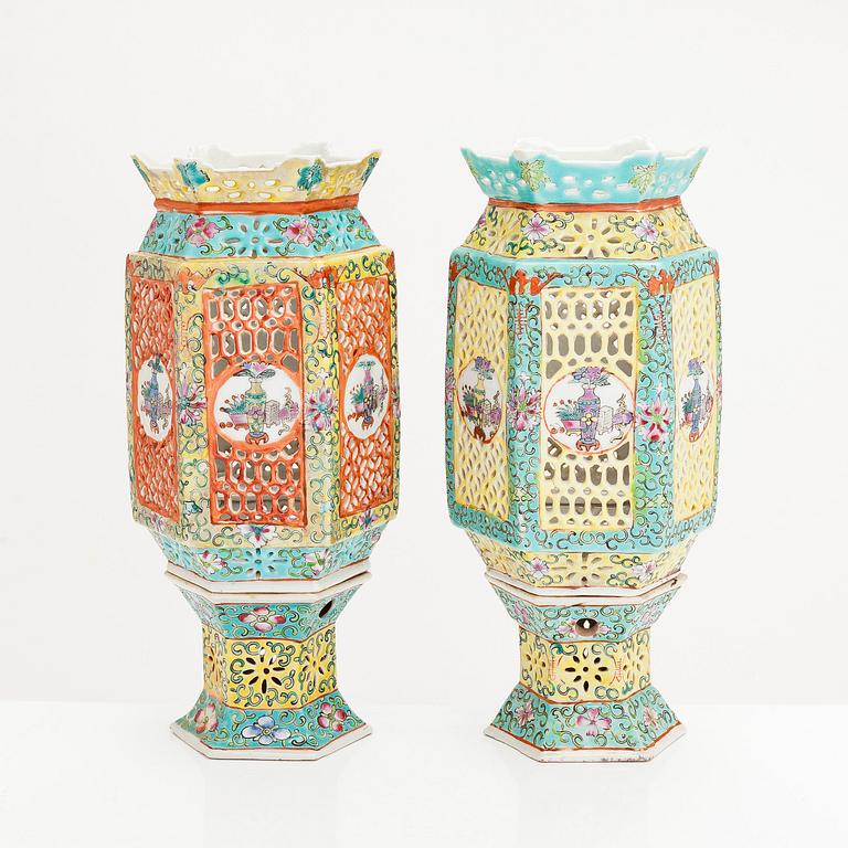 Two Chinese mid-20th-century porcelain lanterns.