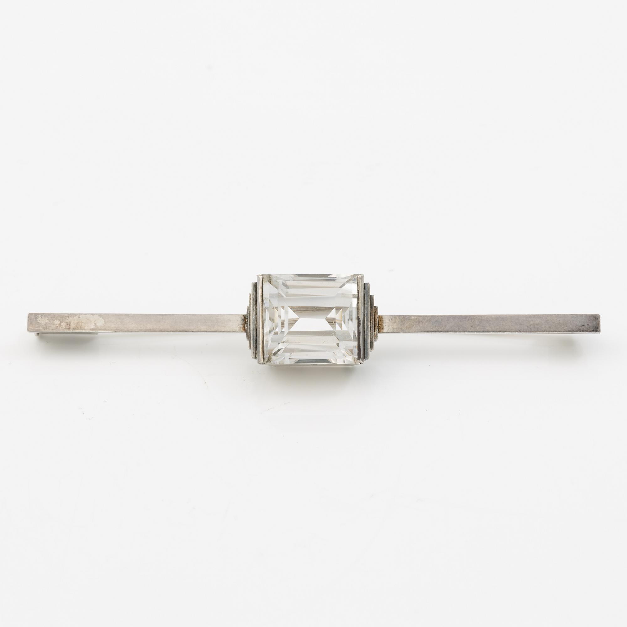 Wiwen Nilsson, Brooch, sterling silver with faceted rock crystal, Lund 1946.
