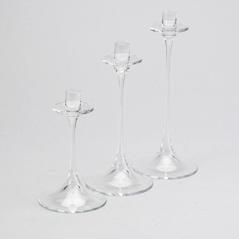 LJUSSTAKAR, 3 st, glas, Nils Landberg, Orrefors.