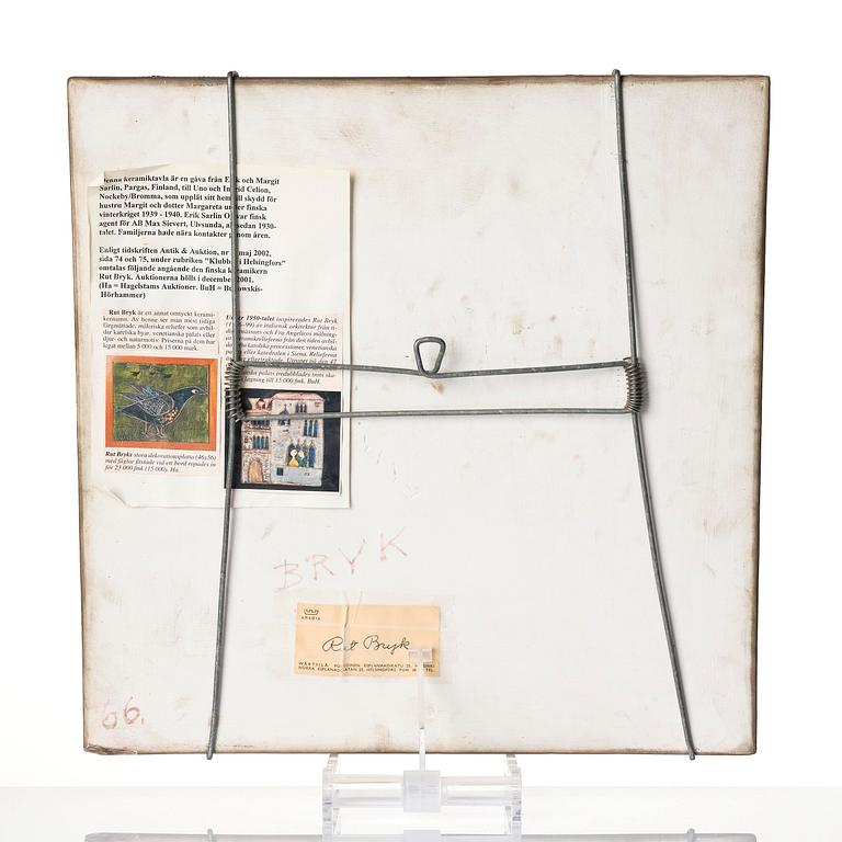 Rut Bryk, a stoneware relief depicting birds, Arabia, Finland, 1950s.