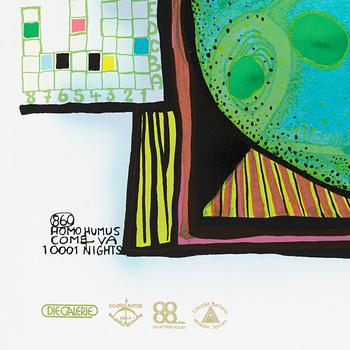 Friedensreich Hundertwasser, photo lithograph and silk screen with metal embossing, 1984. Signed and numbered 4372/10002.