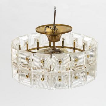 Carl Fagerlund, a glass and brass ceiling light, Orrefors, 1960'/70's.