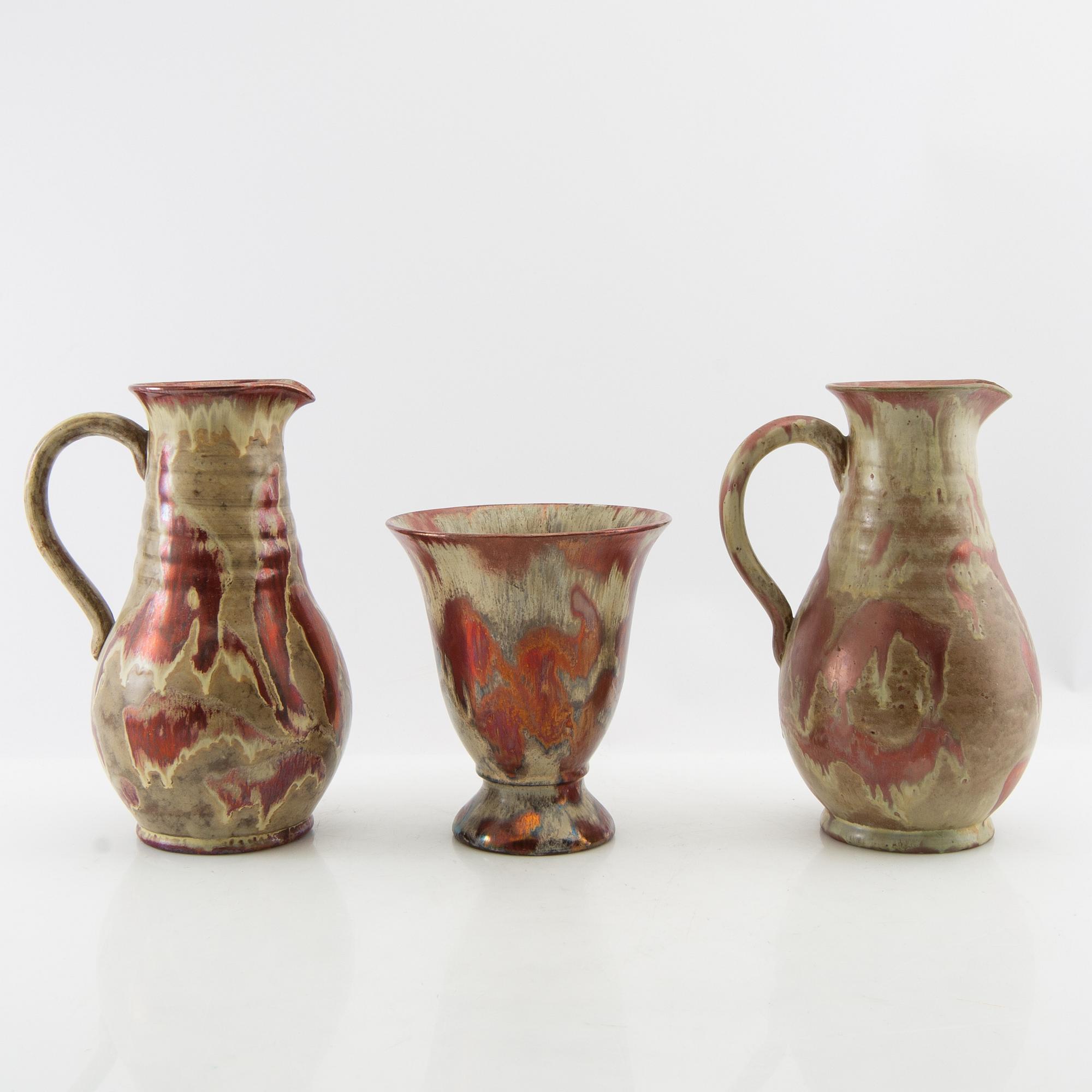 Andersson & Johansson pitcher 2 pcs and vase Höganäs first half/mid 20th century.