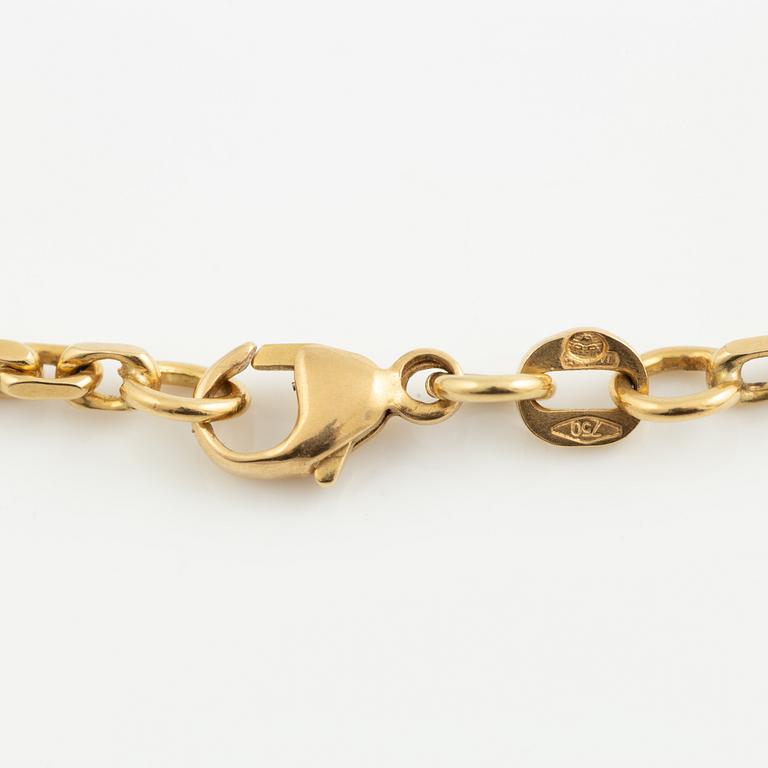 Två halskedjor, ett med hänge och ett armband, 18K guld.