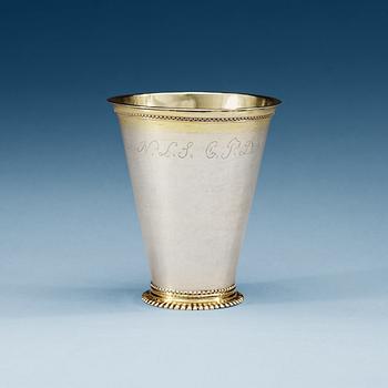 755. A Swedish parcel gilt beaker, makers mark of Petter Klerck, Malmö 1722.