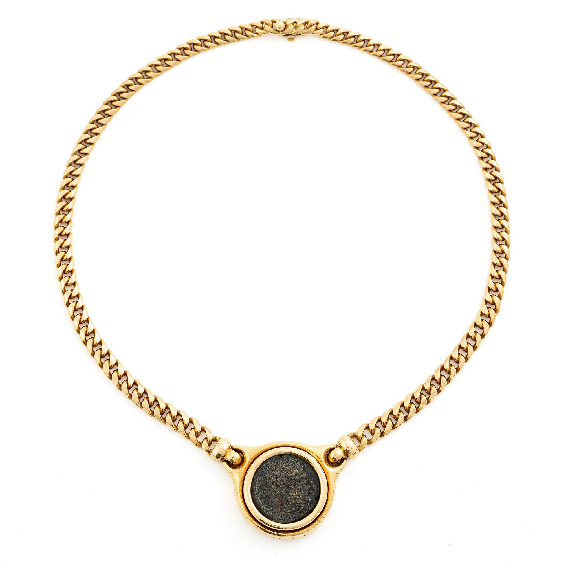 Bulgari a necklace "Monete" 18K gold with an ancient coin.