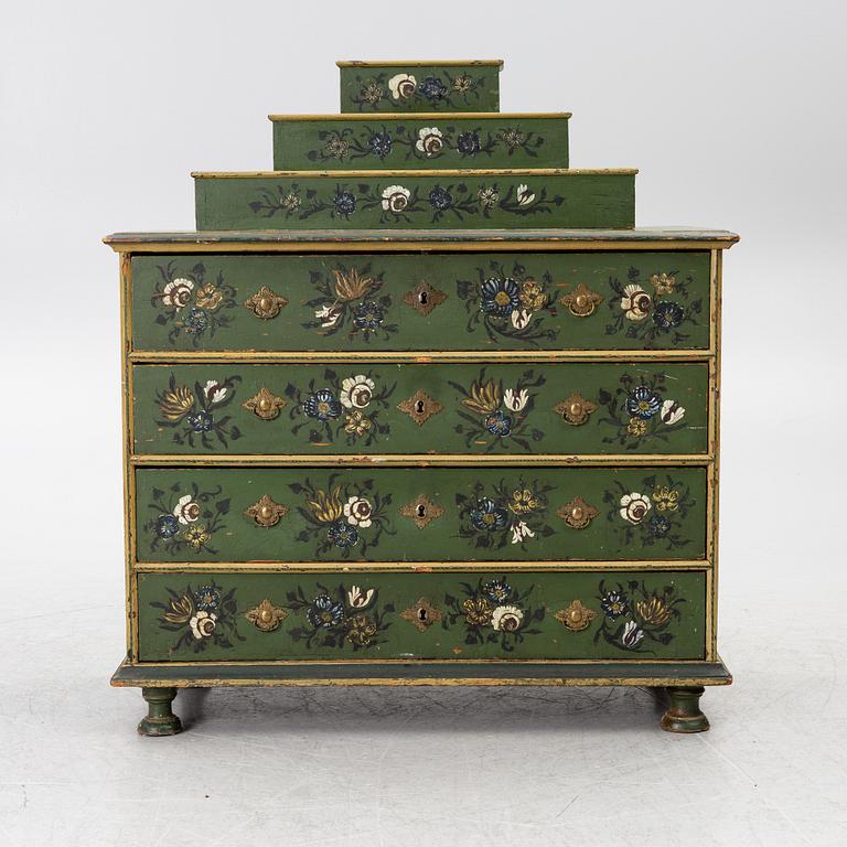 A Norwegian chest of drawers with a top section, mid 18th century.