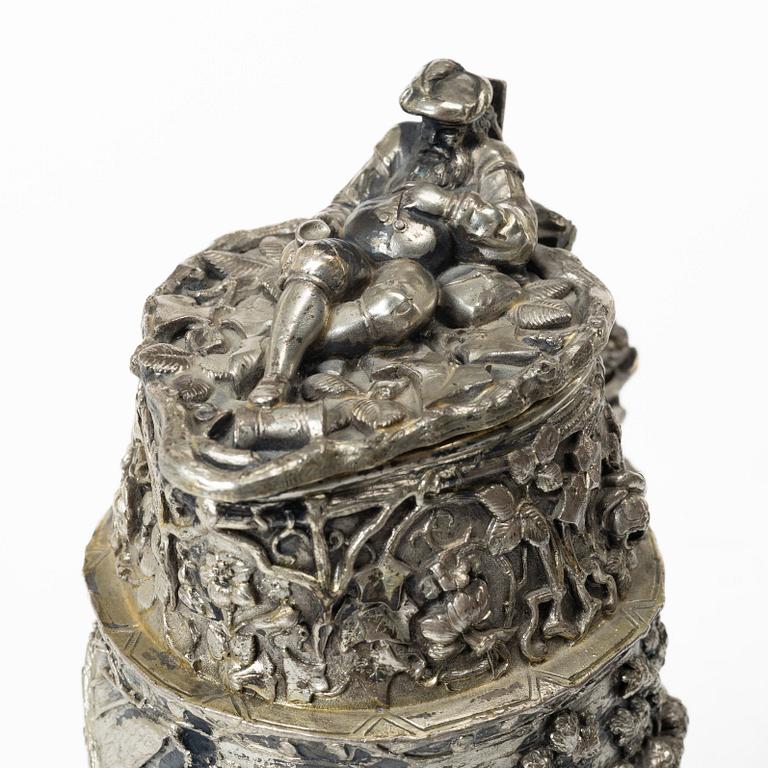 A German silver jug and tray, Gebrüder Friedländer, circa 1900.