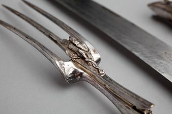 TRANSCHERBESTICK, 3+1, silver, något otydliga stämplar, troligen Paris, sekelskiftet 1900.