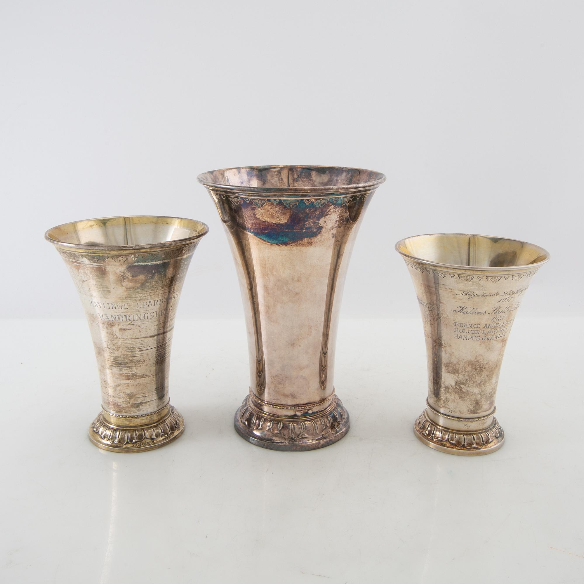 Trophies 3 pcs silver GAB Stockholm 1936, 1946 and 1965 (?).