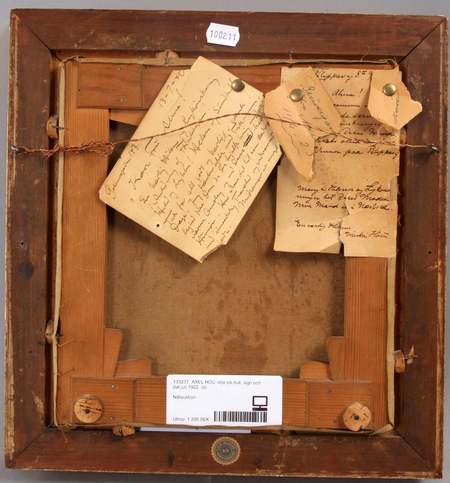 AXEL HOU, olja på duk, sign och dat juli 1922.