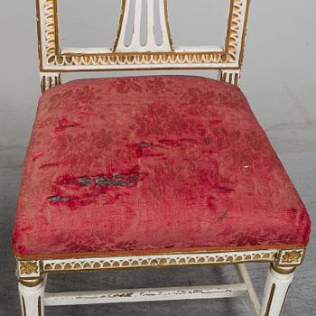 Four late gustavian chairs from Lindome, around the year 1800.