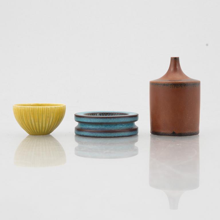 Stig Lindberg, three stoneware miniatures, Gustavsberg Studio.