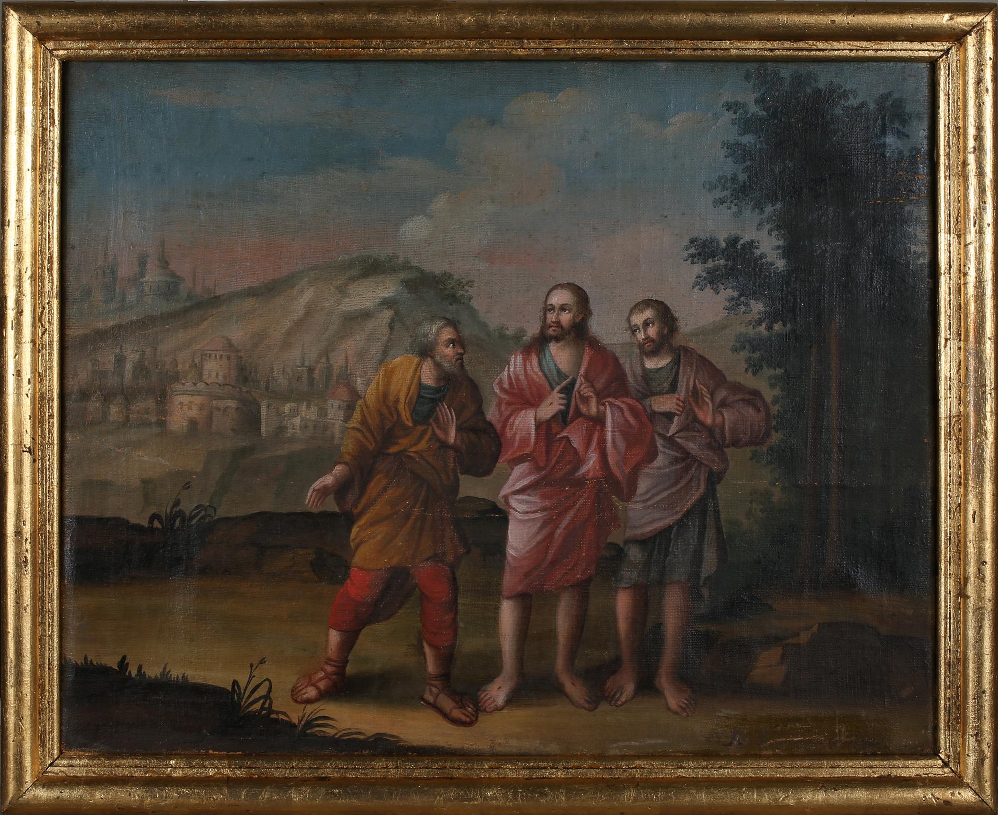 OKÄND KONSTNÄR, olja på duk, 3 st, två otydligt signerade, sent 1700-/tidigt 1800 tal.