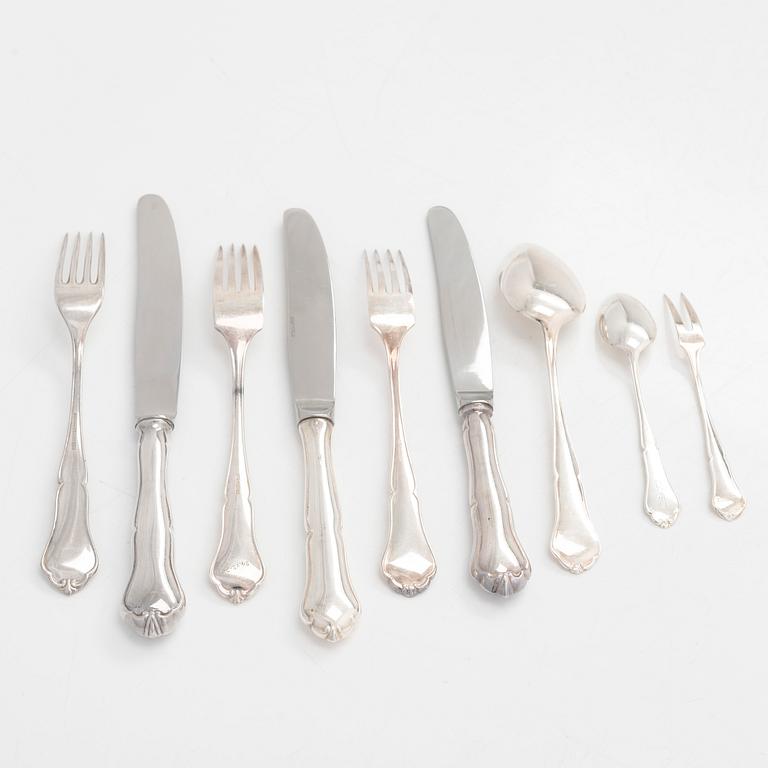 A 78-piece silver 'Chippendale' cutlery set, 1978-2007. Various Finnish manufacturers.