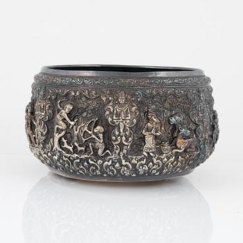 Bowl, low-grade silver, Southeast Asia.