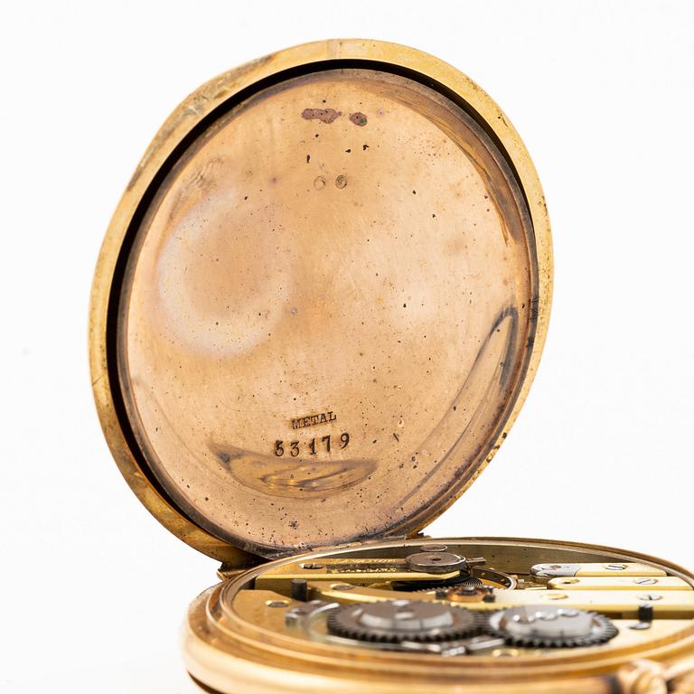 Pocket watch, hunter, 18K gold, 53 mm.