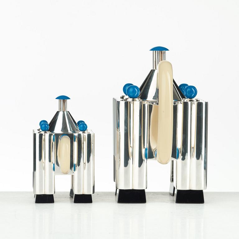 Michael Graves, a five pieces sterling tea- and coffee service, limited edition by Alessi, Italy 1985.