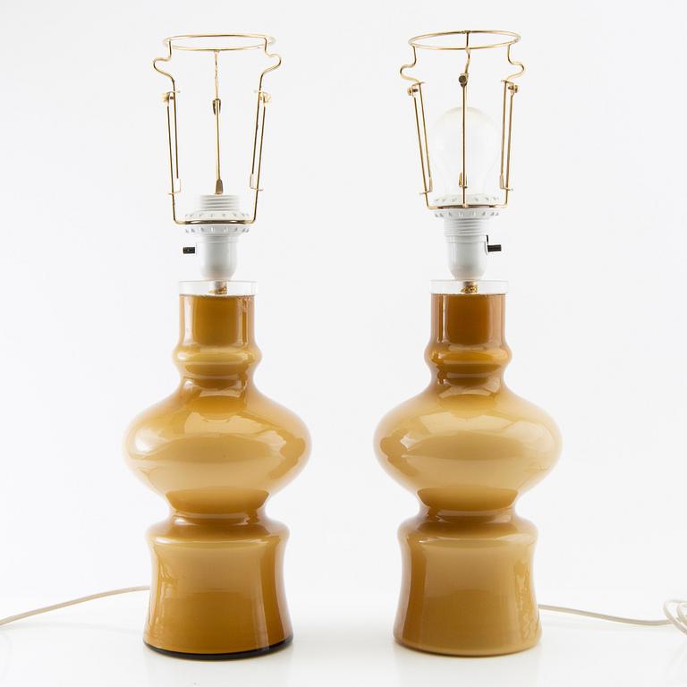 Table lamps, a pair of glass, Flygfors 1960s/70s.