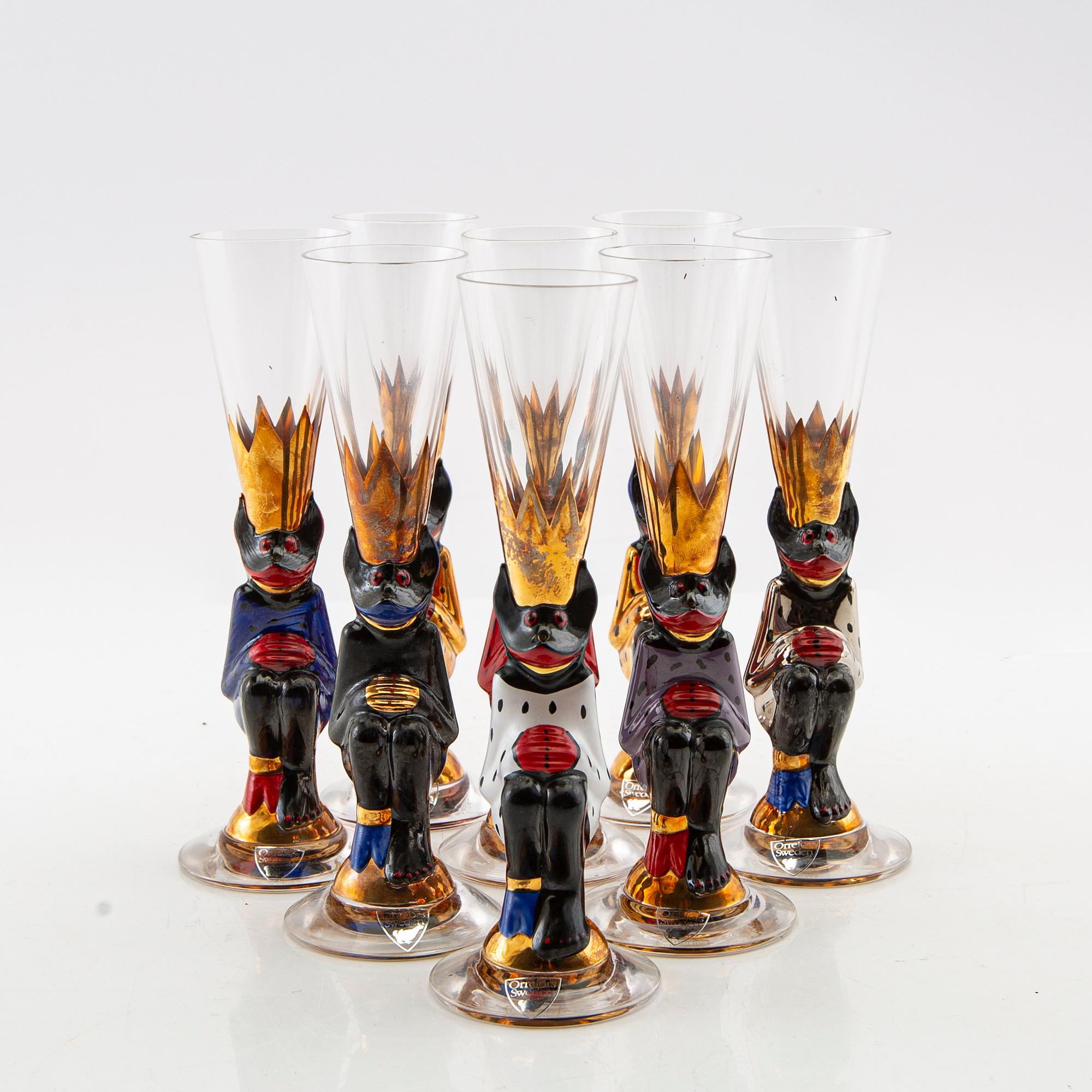 Gunnar Cyrén, snapsglas 8 st"Nobel" Orrefors signerade.