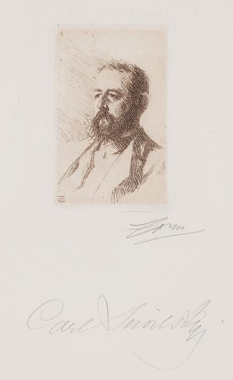 ANDERS ZORN, etsning (II état av II), 1888, signerad med blyerts av Zorn samt av Snoilsky.