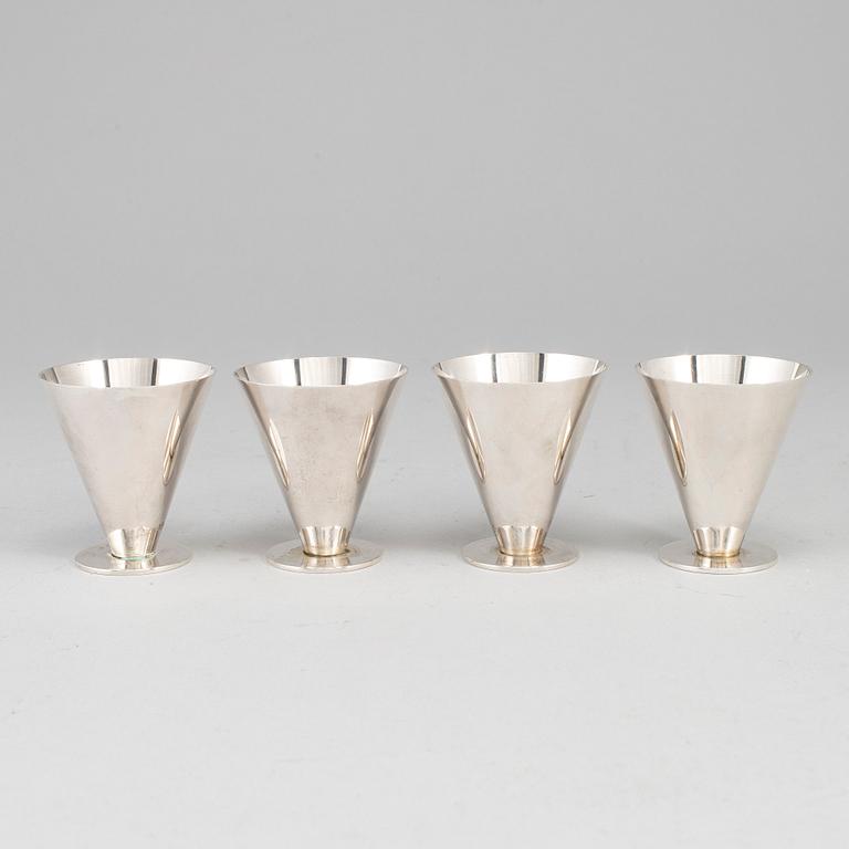 WIWEN NILSSON, snapsglas, 4 st, sterling silver, Lund 1963.