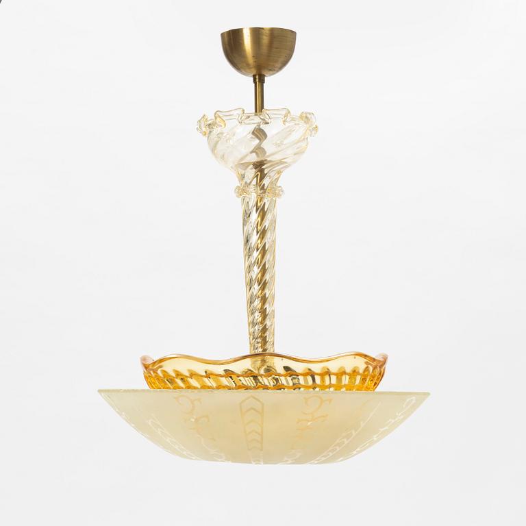Ceiling lamp, Orrefors, Swedish Modern 1940s.