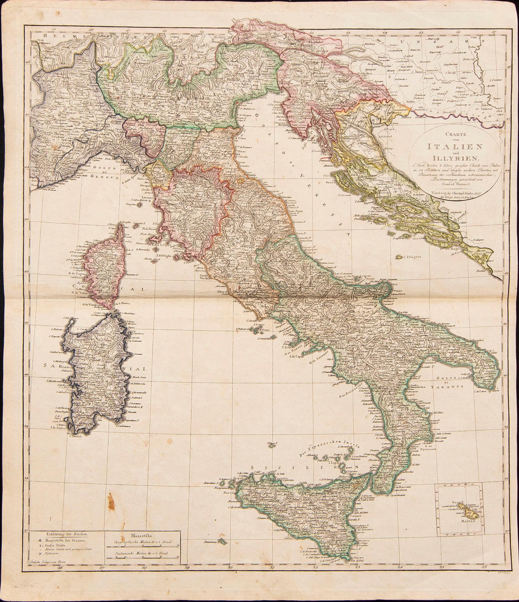 Conrad Mannert, map, hand colored in copper engraving, Nürnberg 1817.