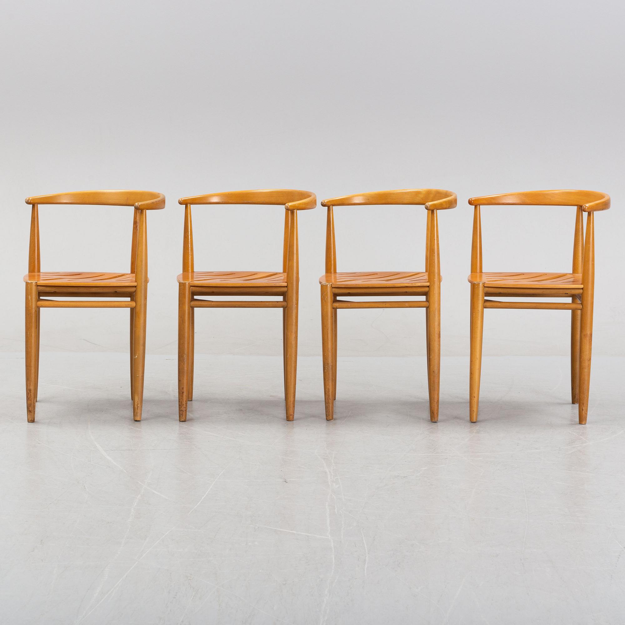 Jack Ränge, "Carmen", four beech and teak chairs, Gemla, Diö, 1950's/60's.