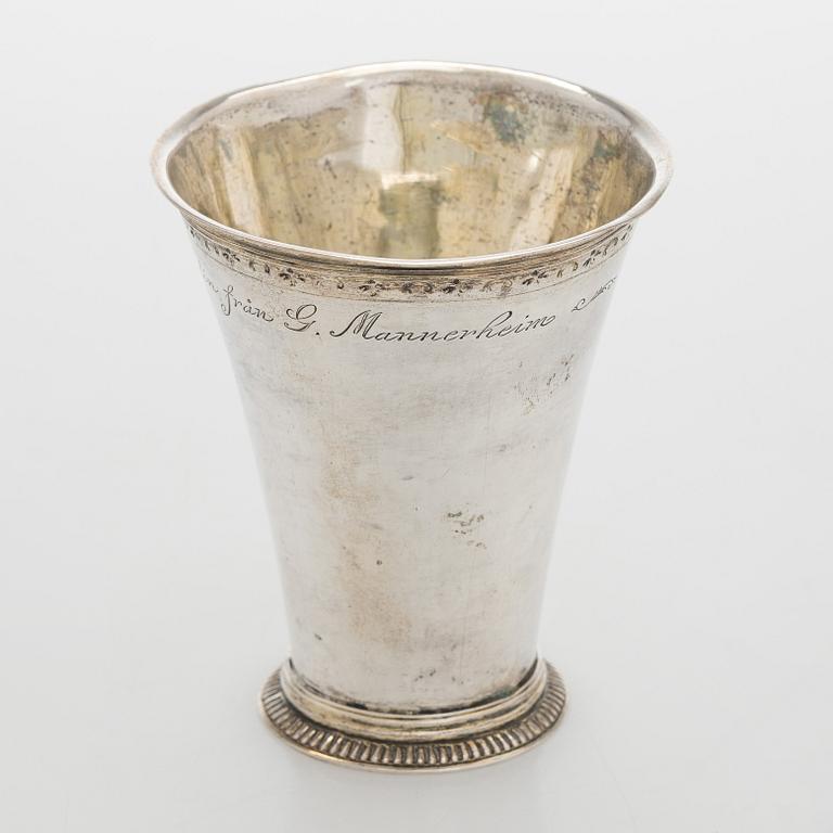 A mid-18th-century silver beaker, maker's mark of Johan Andersson Starin, Stockholm 1746.