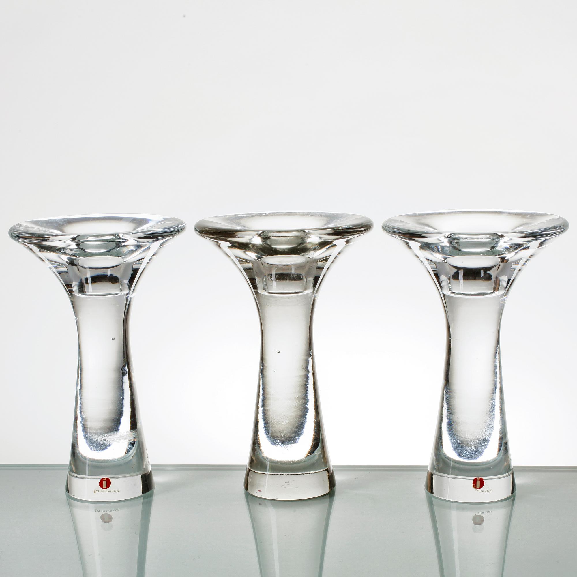LJUSSTAKAR, 3 st, glas, Tapio Wirkkala, Iitala.