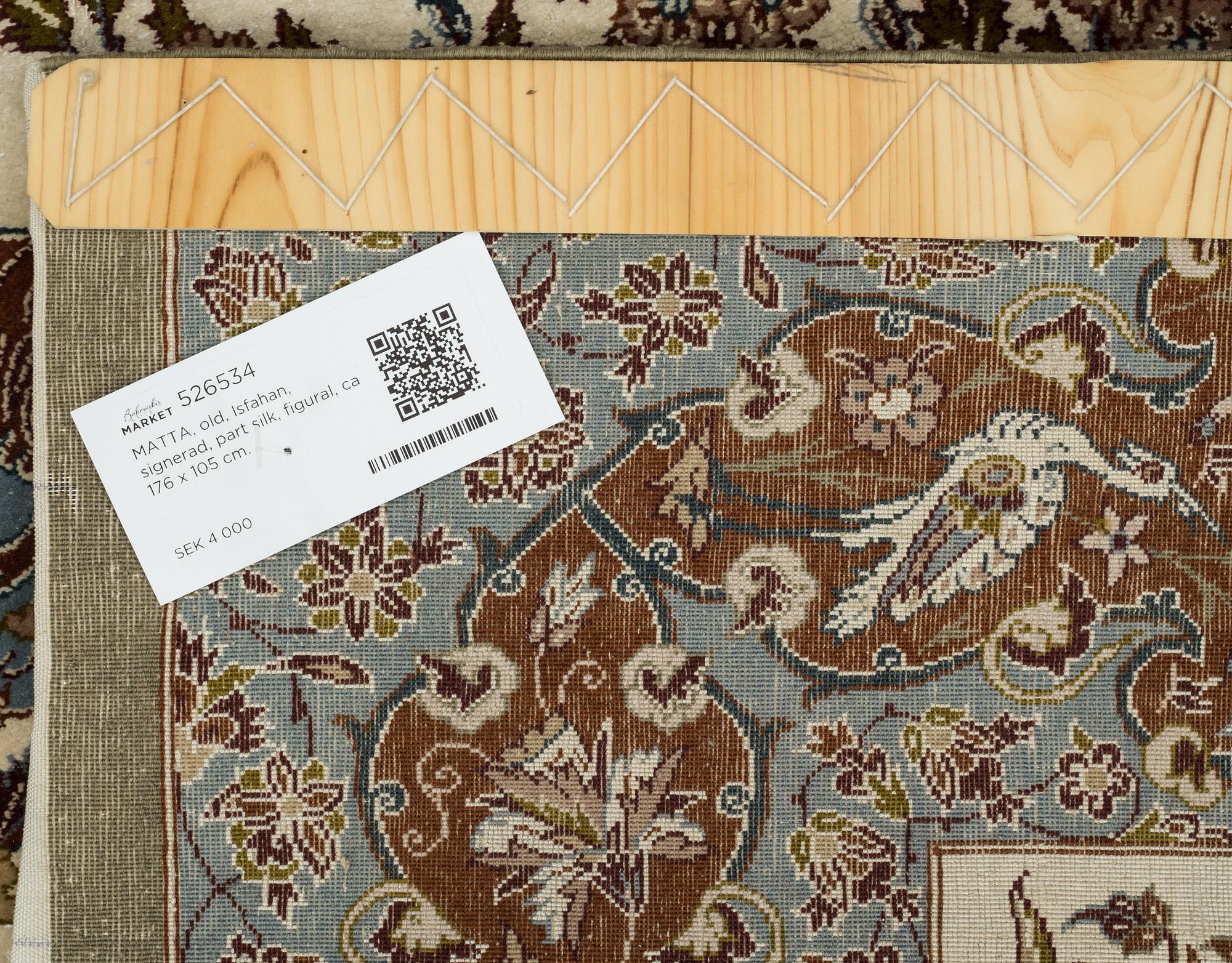 MATTA, old, Isfahan, signerad, part silk, figural, ca 176 x 105 cm.