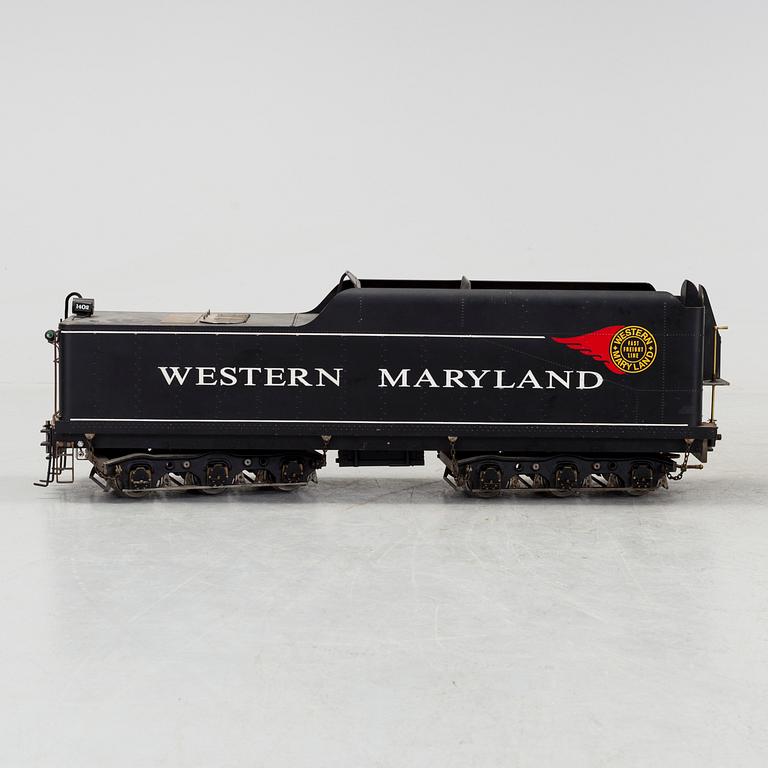 MODELL AV ÅNGLOK, med tender, "4-8-4 Western Maryland 1402", tillverkad av Gunnar Eriksson, spårvidd 3,5 tum.