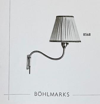 Harald Notini, vägglampor ett par, modell "8568", Arvid Böhlmarks Lampfabrik, 1940-50-tal.