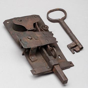 LOCK, with key, iron, 1800/1900th century,