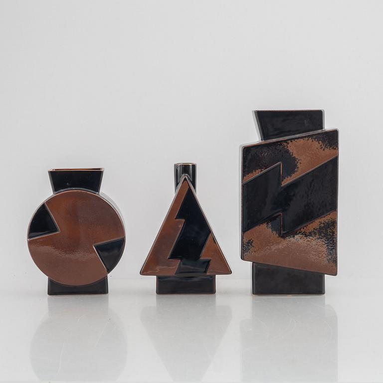 Margareta Hennix, a set of three "Flash" stoneware vases, Gustavsberg, 1980s.