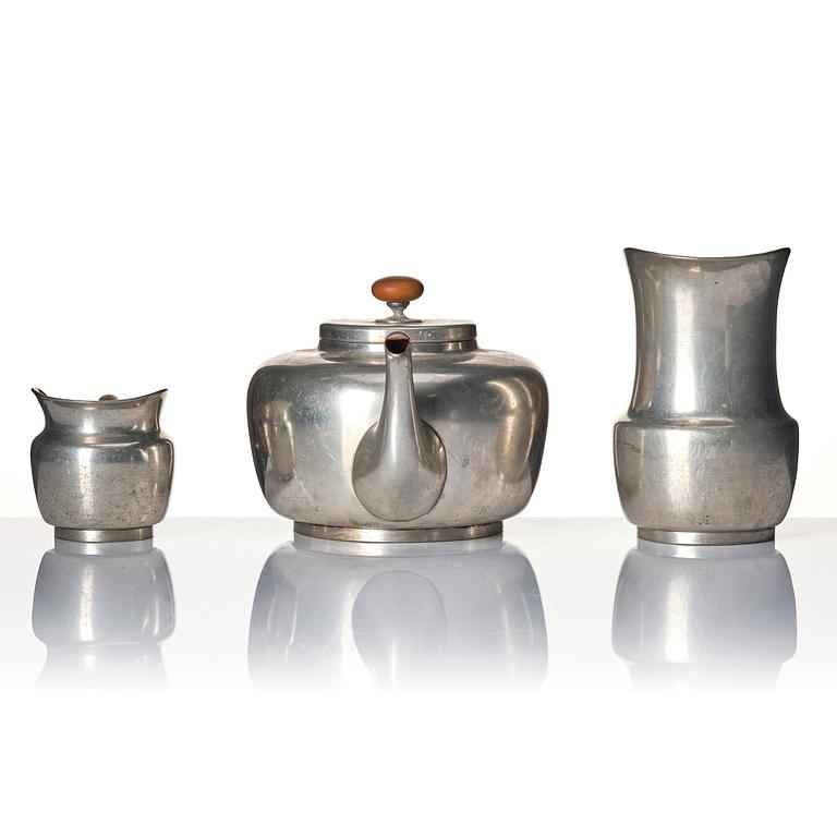 Josef Frank, a four pieces pewter tea service and a tray, model "A2330", Svenskt Tenn, Stockholm 1946 (tray 1929).