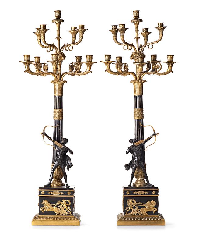 A pair of Empire-style ten-light candelabra, second half of the 19th century.