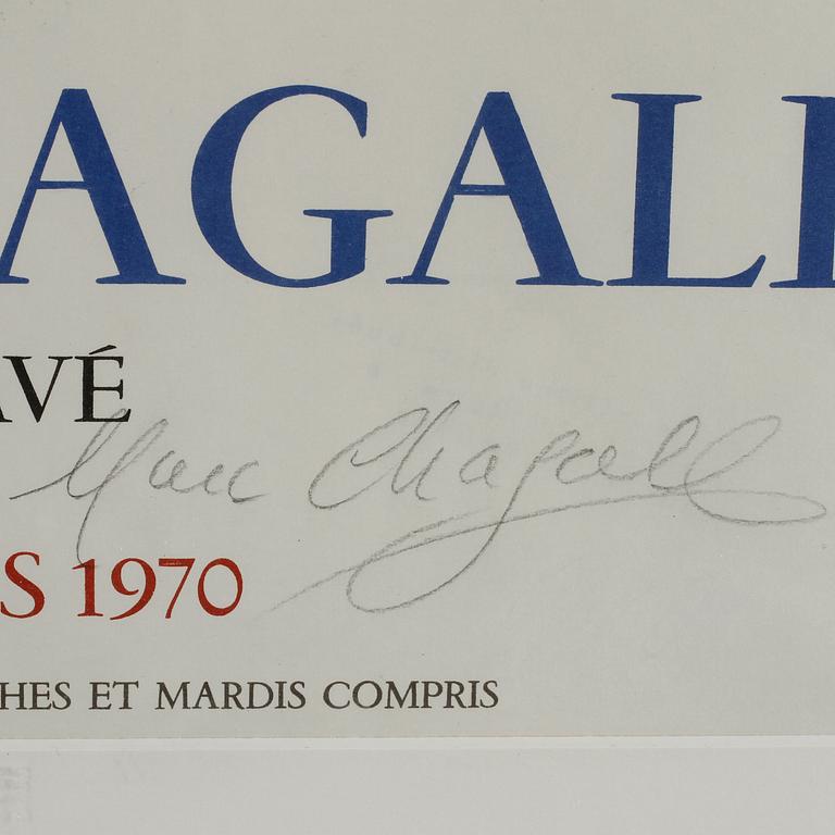 MARC CHAGALL, efter, utställningsaffisch, Mourlot, Paris, signerad.