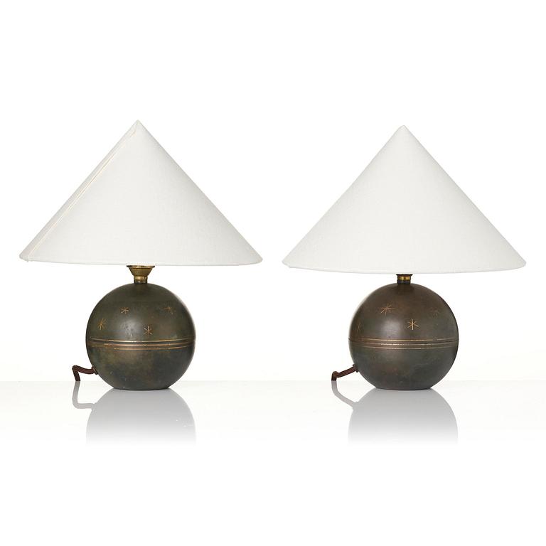 Erik Tidstrand, a pair of table lamps, Nordiska Kompaniet, 1930s.