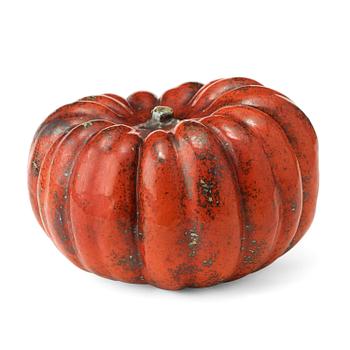 A Hans Hedberg faience sculpture of a pumpkin, Biot, France.