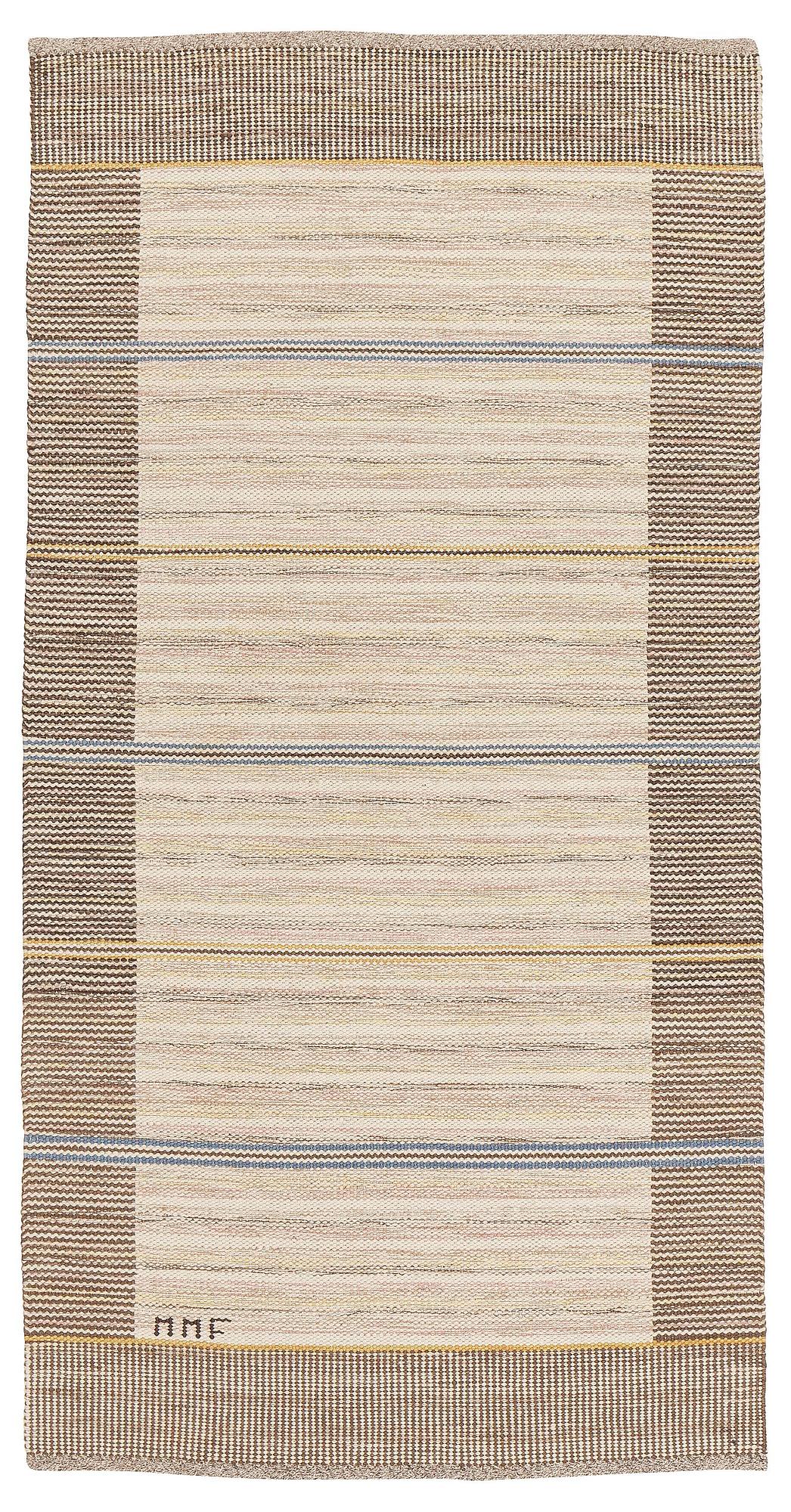 Märta Måås-Fjetterström, matta, "T.matta, vita släta", rölakan, ca 203 x 102 cm, signerad MMF.