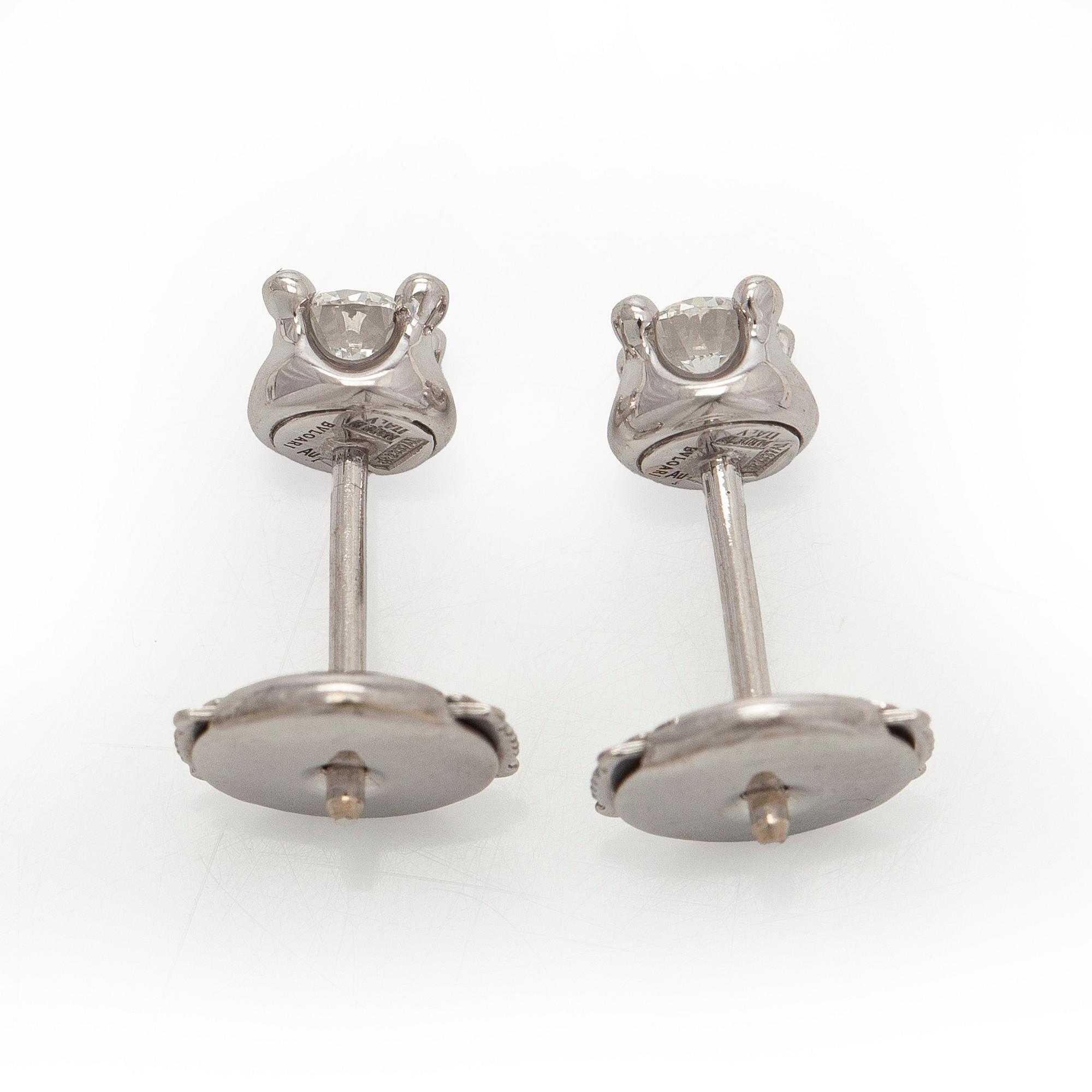 Bulgari, a pair of 18K white gold 'Corona' earrings with brilliant-cut diamonds.