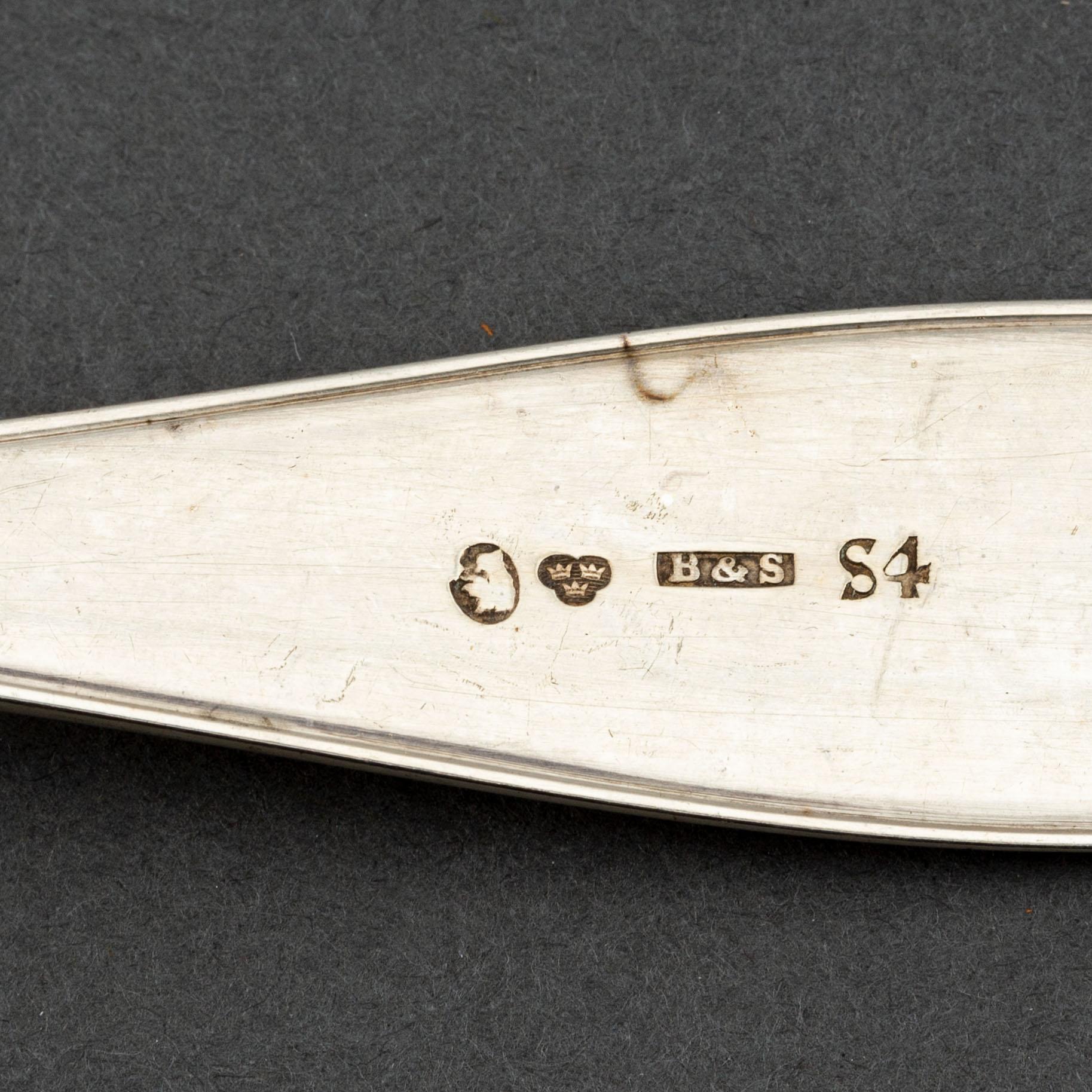 A Swedish 19th century silver caster-spoon, mark of Barkander & Söhrling, Linköping 1848.