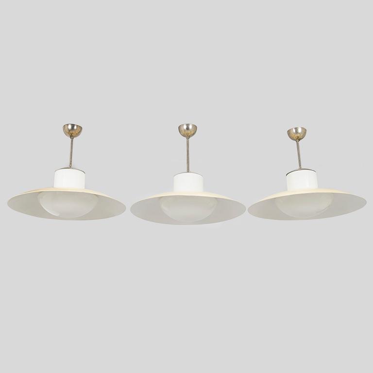 Paavo Tynell, three mid-20th century '1673' pendant lights for Idman Finland.