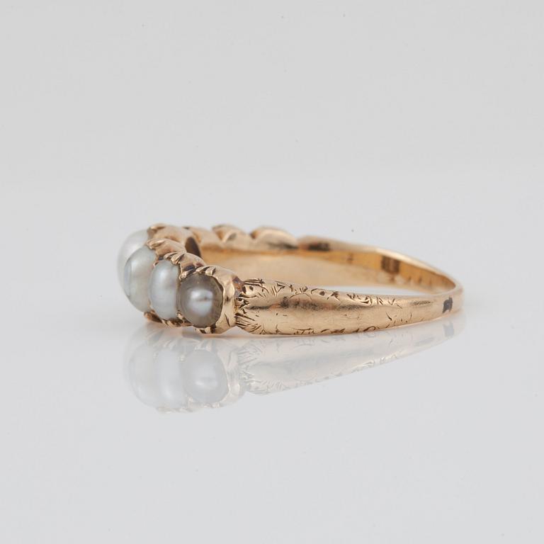 A late Victorian, probably natural pearl ring.