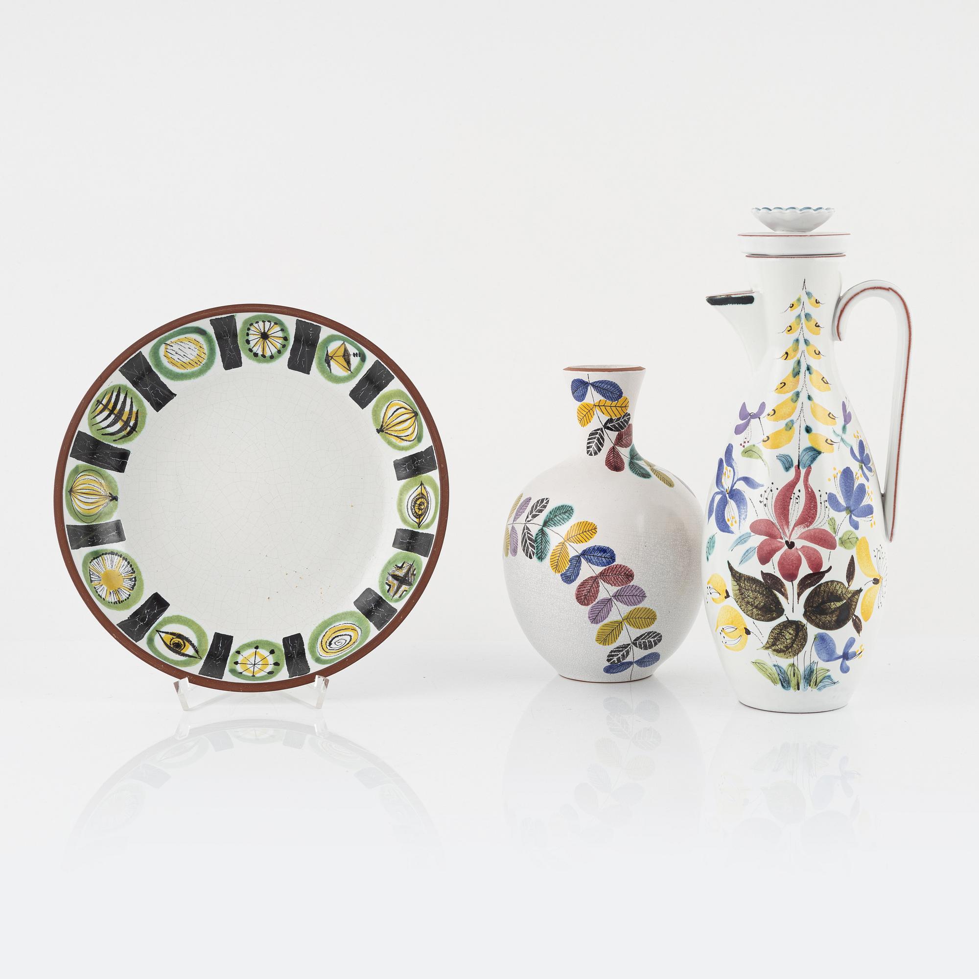 Stig Lindberg, a vase, a pitcher and a bowl, Gustavsbergs studio.