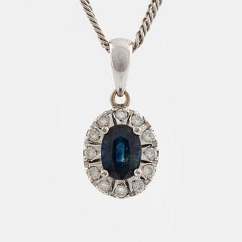 Sapphire and brilliant cut diamond necklace.