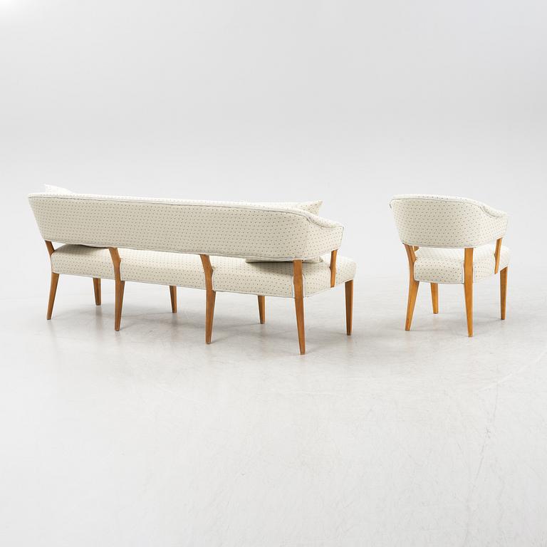 Carl Malmsten, soffa samt 3 stolar "Lata greven", 1900-talets andra hälft.